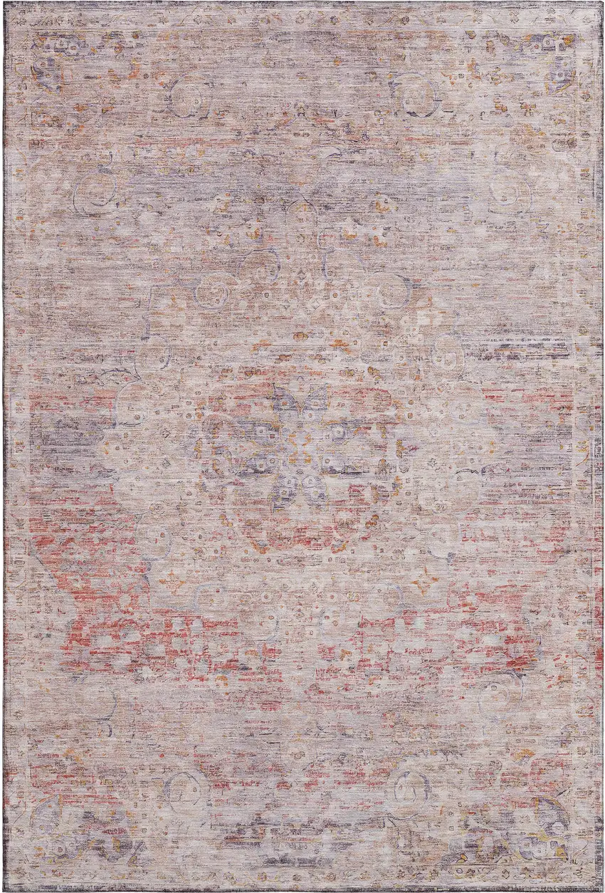 Terra Cotta Beige And Gray Floral Medallion Washable Area Rug With UV Protection Photo 1