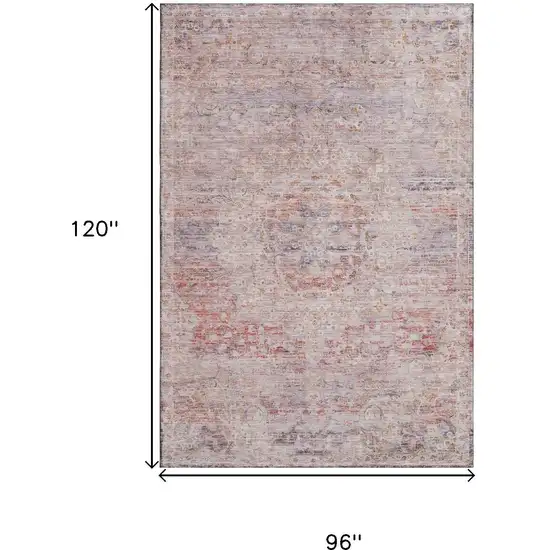Terra Cotta Beige And Gray Floral Medallion Washable Area Rug With UV Protection Photo 7