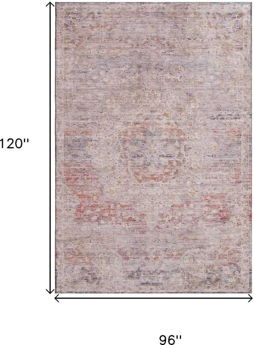 Terra Cotta Beige And Gray Floral Medallion Washable Area Rug With UV Protection Photo 7