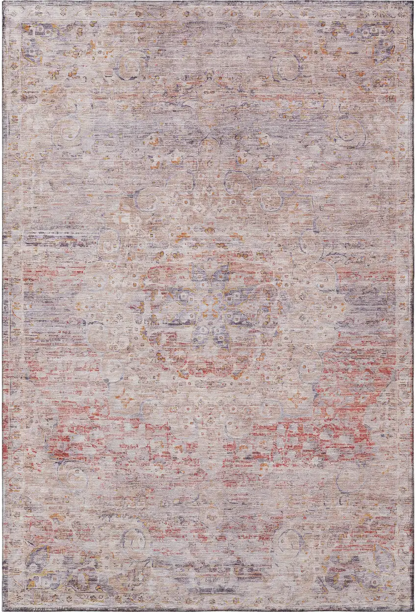 Terra Cotta Beige And Gray Floral Medallion Washable Area Rug With UV Protection Photo 3