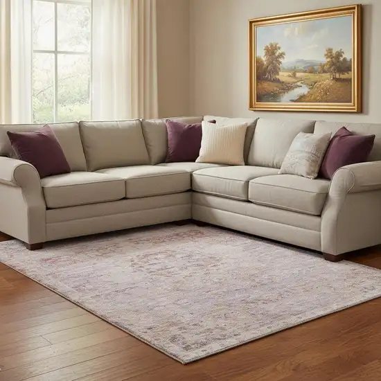 Terra Cotta Beige And Gray Floral Medallion Washable Area Rug With UV Protection Photo 2