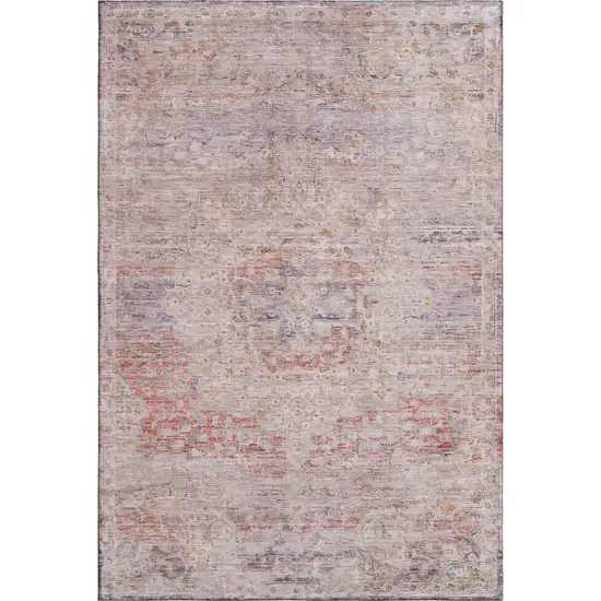 Terra Cotta Beige And Gray Floral Medallion Washable Area Rug With UV Protection Photo 1