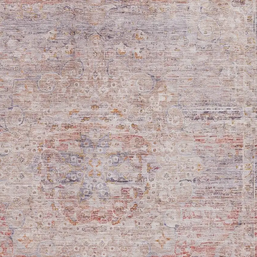 Terra Cotta Beige And Gray Floral Medallion Washable Area Rug With UV Protection Photo 2