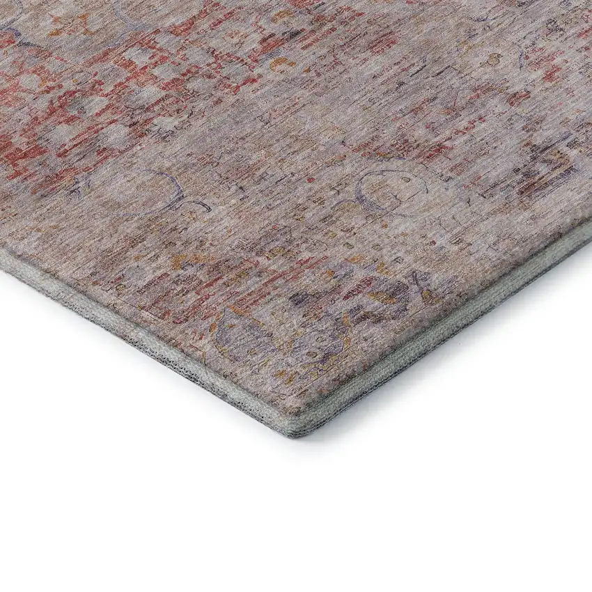 Terra Cotta Beige And Gray Floral Medallion Washable Area Rug With UV Protection Photo 7