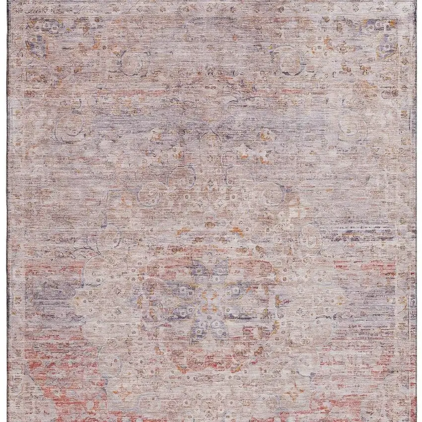 Terra Cotta Beige And Gray Floral Medallion Washable Area Rug With UV Protection Photo 3