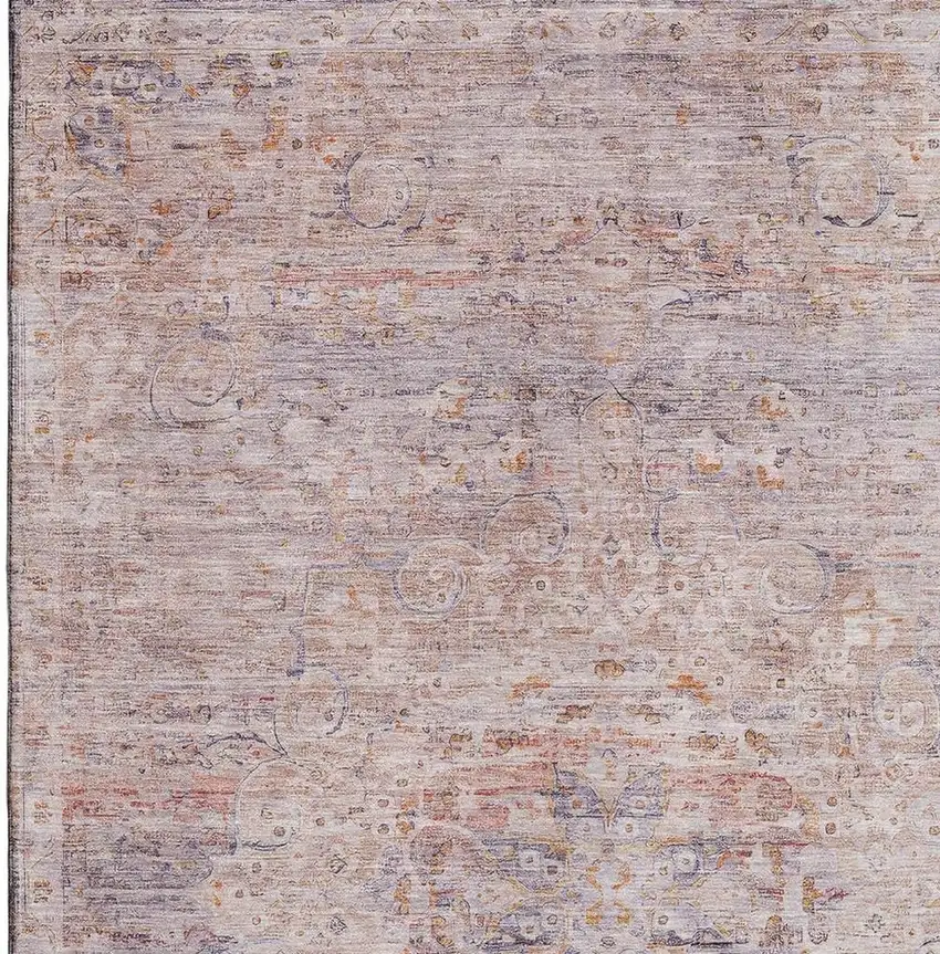 Terra Cotta Beige And Gray Floral Medallion Washable Area Rug With UV Protection Photo 2