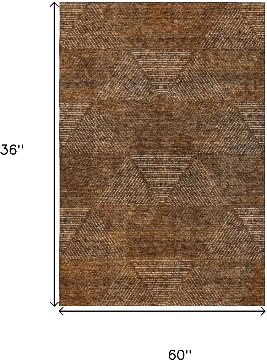 Terra Cotta Beige And Gray Geometric Washable Area Rug With UV Protection Photo 3