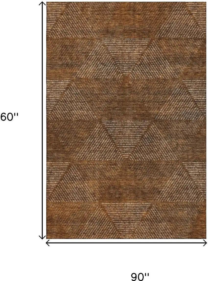 Terra Cotta Beige And Gray Geometric Washable Area Rug With UV Protection Photo 3