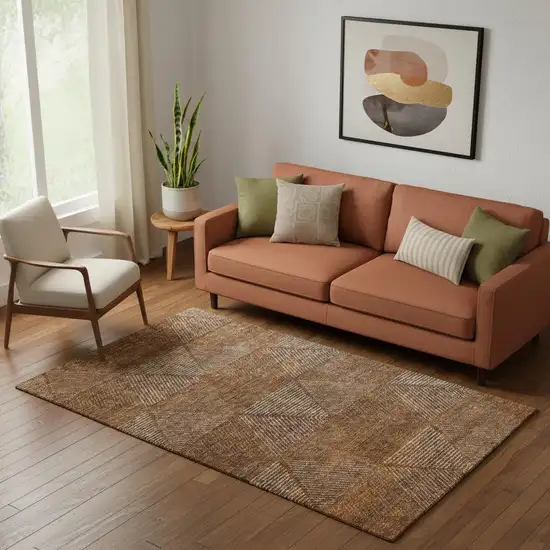 Terra Cotta Beige And Gray Geometric Washable Area Rug With UV Protection Photo 1