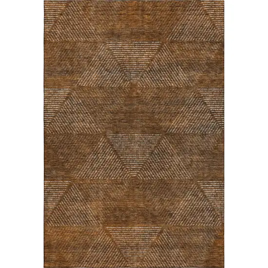 Terra Cotta Beige And Gray Geometric Washable Area Rug With UV Protection Photo 3