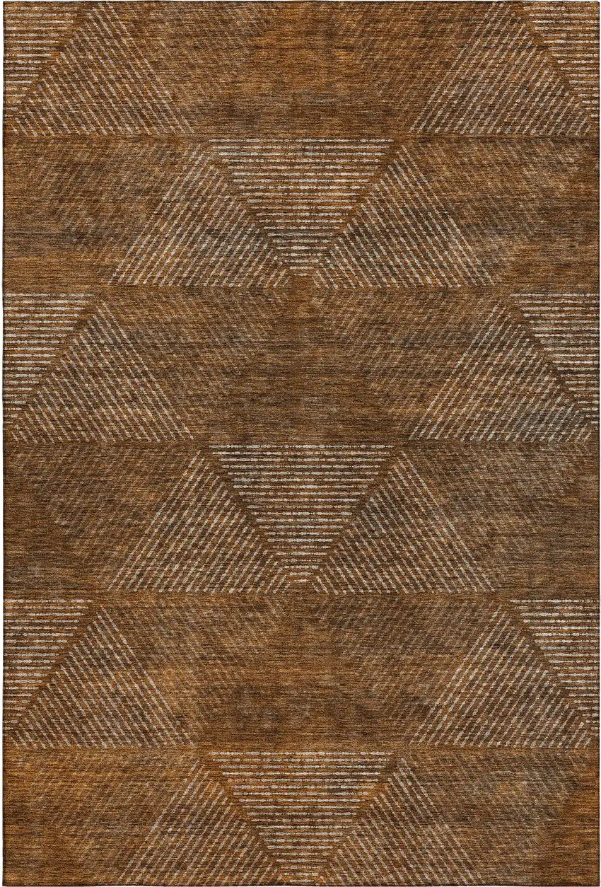 Terra Cotta Beige And Gray Geometric Washable Area Rug With UV Protection Photo 3