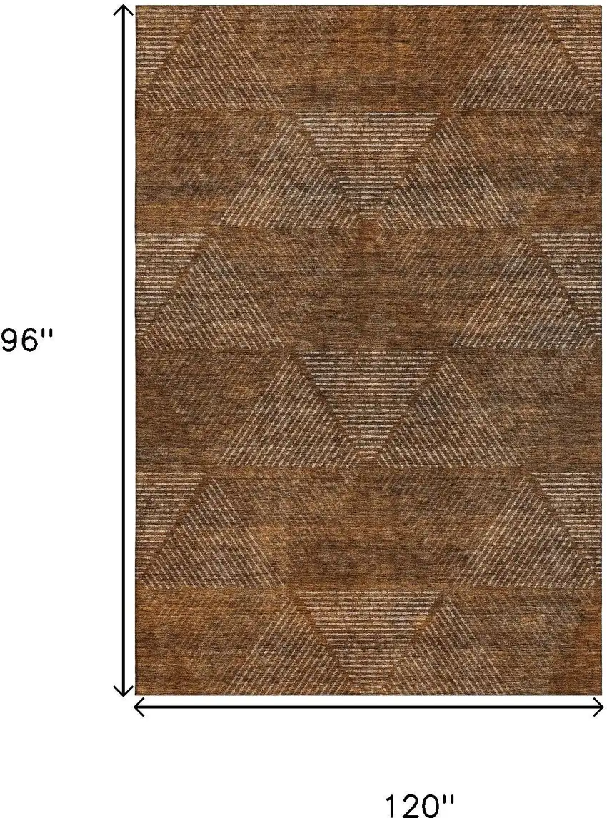 Terra Cotta Beige And Gray Geometric Washable Area Rug With UV Protection Photo 3