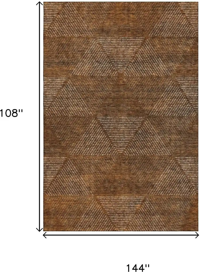 Terra Cotta Beige And Gray Geometric Washable Area Rug With UV Protection Photo 3