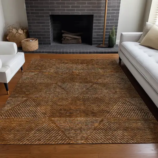 Terra Cotta Beige And Gray Geometric Washable Area Rug With UV Protection Photo 2