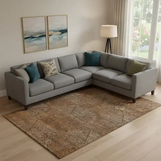 Terra Cotta Beige And Gray Geometric Washable Area Rug With UV Protection Photo 1