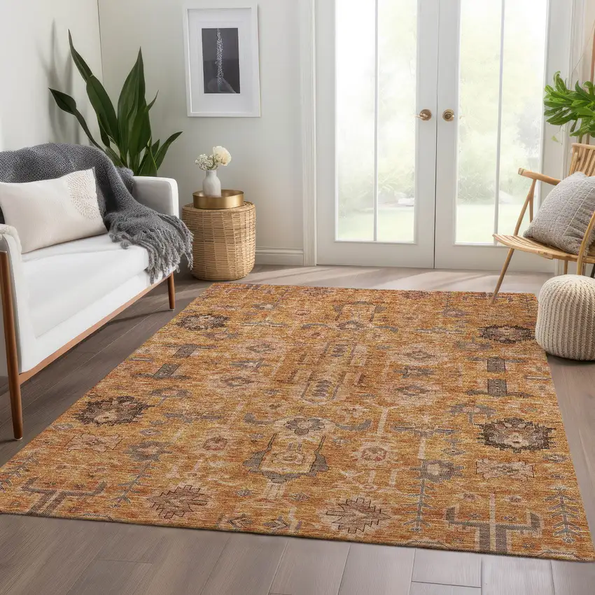 Terra Cotta Beige And Gray Oriental Washable Indoor Outdoor Area Rug Photo 8