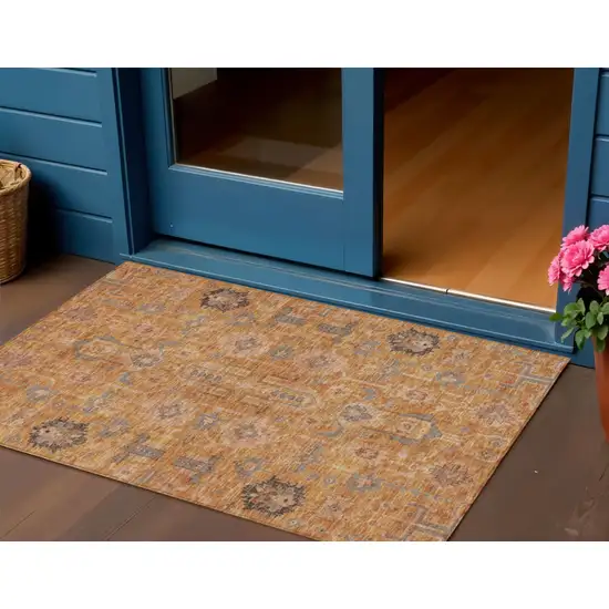 Terra Cotta Beige And Gray Oriental Washable Indoor Outdoor Area Rug Photo 1