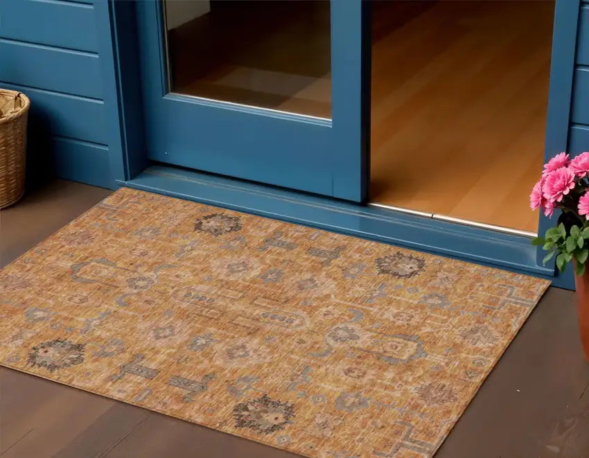 Terra Cotta Beige And Gray Oriental Washable Indoor Outdoor Area Rug Photo 1