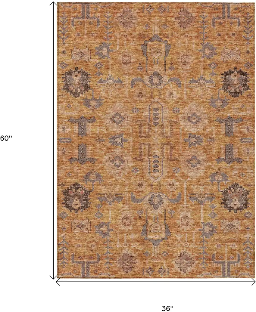 Terra Cotta Beige And Gray Oriental Washable Indoor Outdoor Area Rug Photo 3