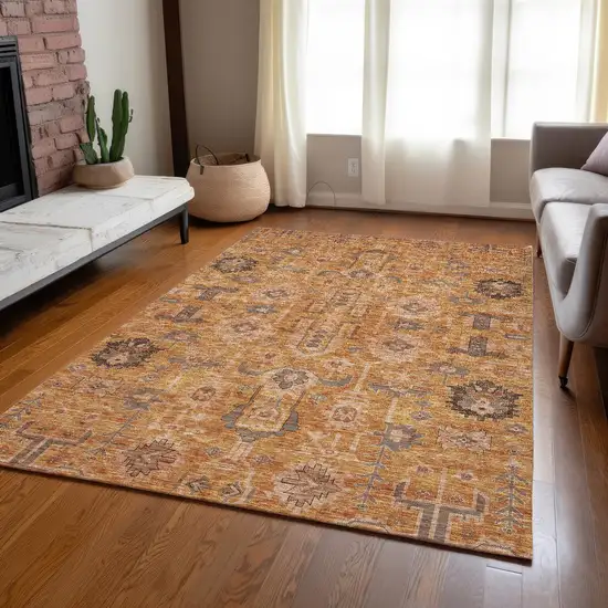 Terra Cotta Beige And Gray Oriental Washable Indoor Outdoor Area Rug Photo 9