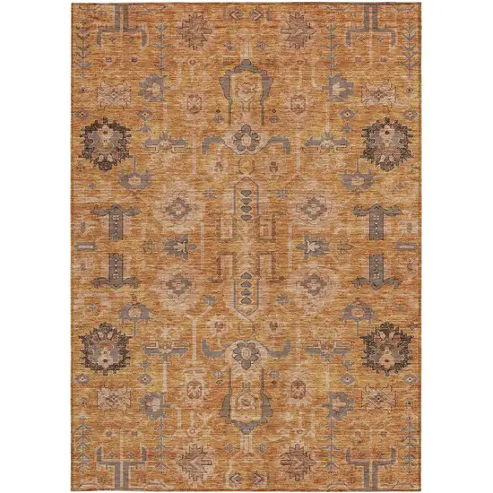 Terra Cotta Beige And Gray Oriental Washable Indoor Outdoor Area Rug Photo 6