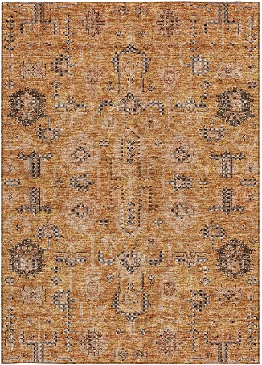 Terra Cotta Beige And Gray Oriental Washable Indoor Outdoor Area Rug Photo 6