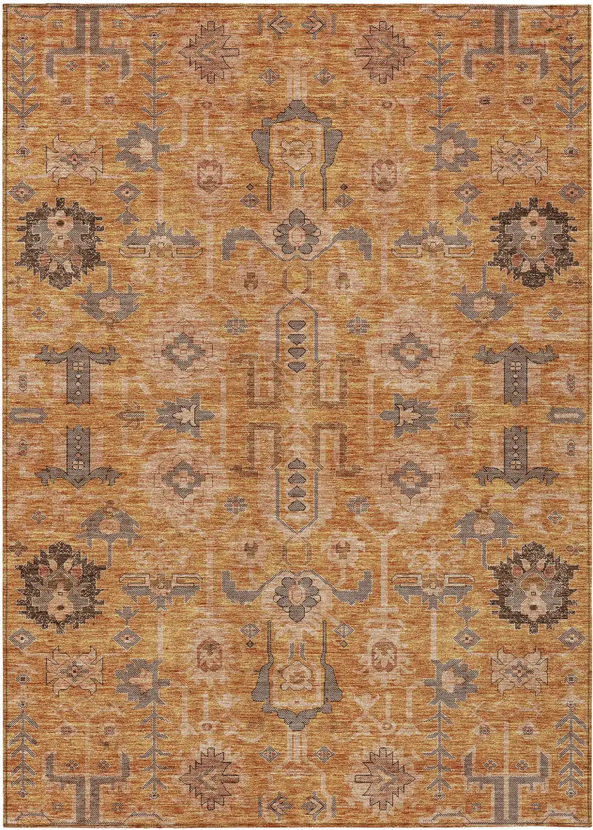 Terra Cotta Beige And Gray Oriental Washable Indoor Outdoor Area Rug Photo 1