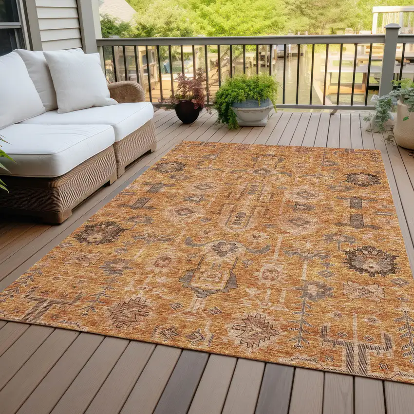Terra Cotta Beige And Gray Oriental Washable Indoor Outdoor Area Rug Photo 7