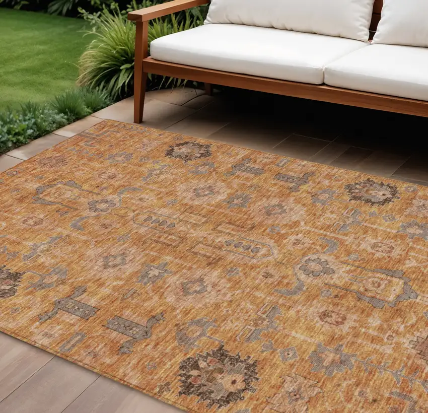 Terra Cotta Beige And Gray Oriental Washable Indoor Outdoor Area Rug Photo 1