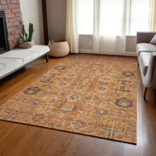 Terra Cotta Beige And Gray Oriental Washable Indoor Outdoor Area Rug Photo 9