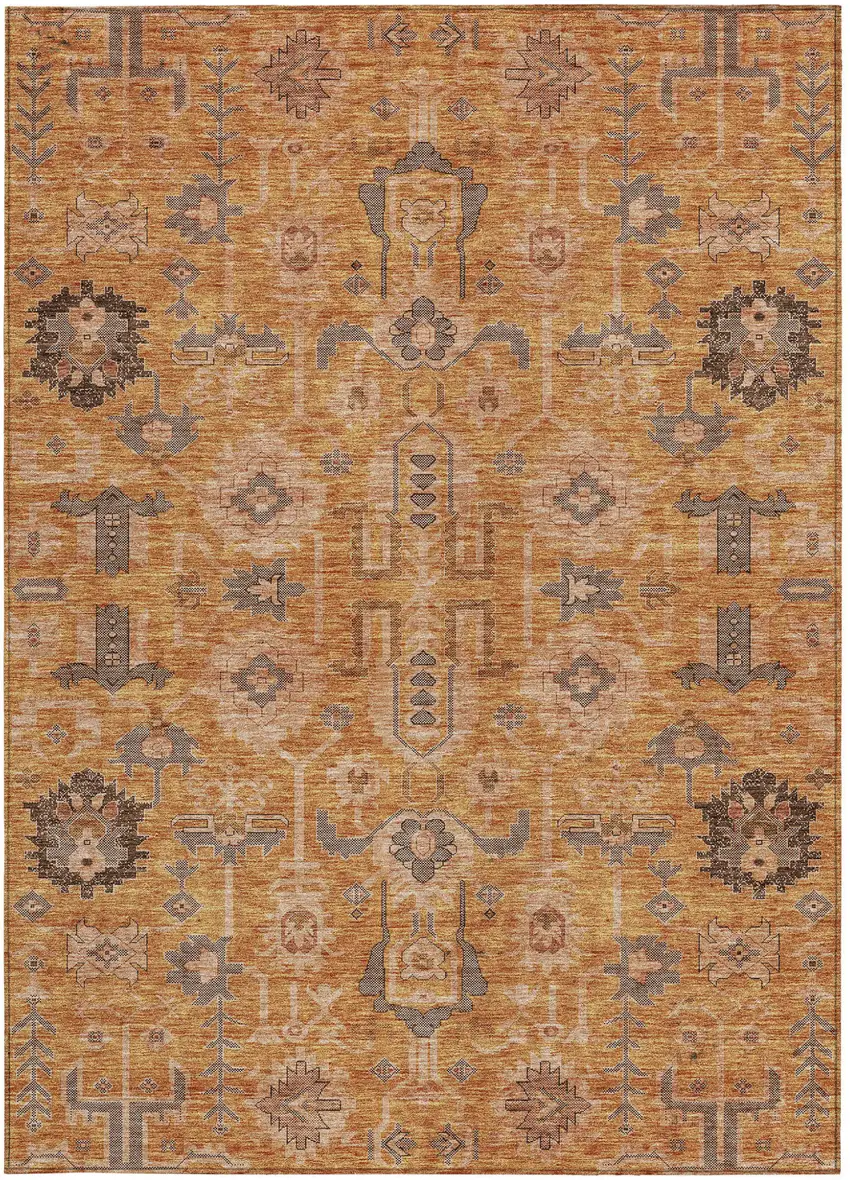 Terra Cotta Beige And Gray Oriental Washable Indoor Outdoor Area Rug Photo 6