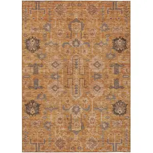 Photo of Terra Cotta Beige And Gray Oriental Washable Indoor Outdoor Area Rug