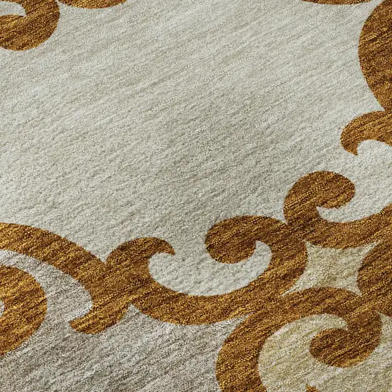 Terra Cotta Beige And Gray Trellis Washable Area Rug With UV Protection Photo 9