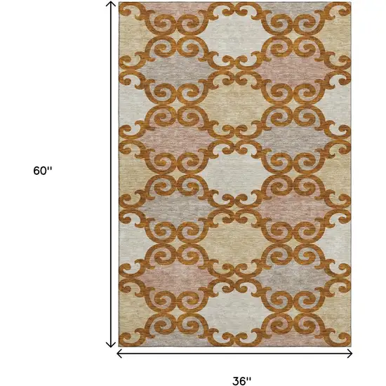 Terra Cotta Beige And Gray Trellis Washable Area Rug With UV Protection Photo 3