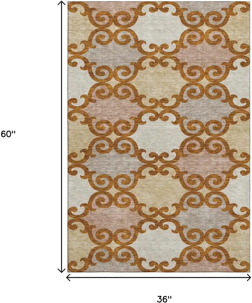 Terra Cotta Beige And Gray Trellis Washable Area Rug With UV Protection Photo 3