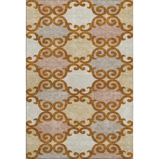 Terra Cotta Beige And Gray Trellis Washable Area Rug With UV Protection Photo 1