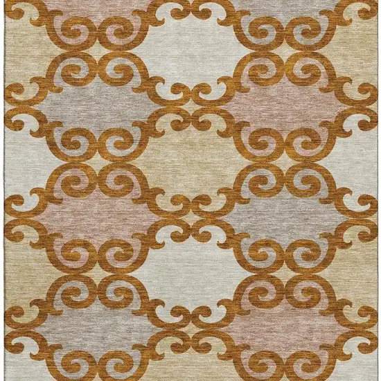 Terra Cotta Beige And Gray Trellis Washable Area Rug With UV Protection Photo 3