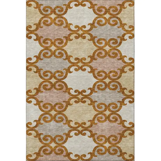 Terra Cotta Beige And Gray Trellis Washable Area Rug With UV Protection Photo 4