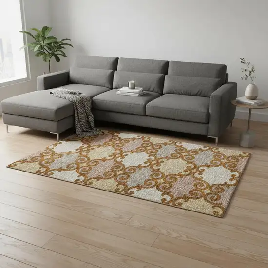 Terra Cotta Beige And Gray Trellis Washable Area Rug With UV Protection Photo 2