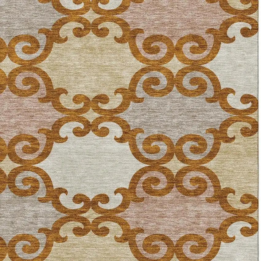 Terra Cotta Beige And Gray Trellis Washable Area Rug With UV Protection Photo 3