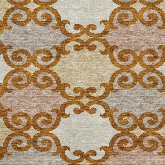 Terra Cotta Beige And Gray Trellis Washable Area Rug With UV Protection Photo 3