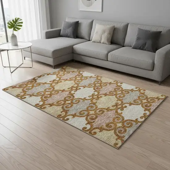 Terra Cotta Beige And Gray Trellis Washable Area Rug With UV Protection Photo 2