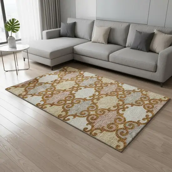Terra Cotta Beige And Gray Trellis Washable Area Rug With UV Protection Photo 2