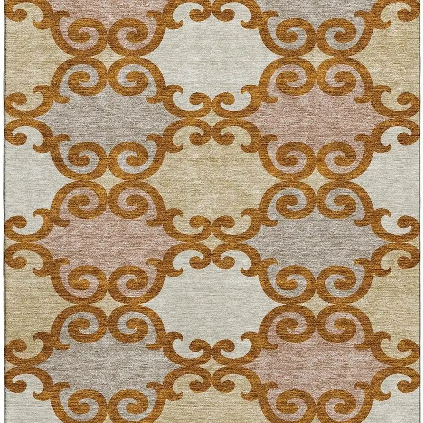 Terra Cotta Beige And Gray Trellis Washable Area Rug With UV Protection Photo 4