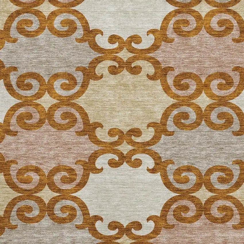 Terra Cotta Beige And Gray Trellis Washable Area Rug With UV Protection Photo 3