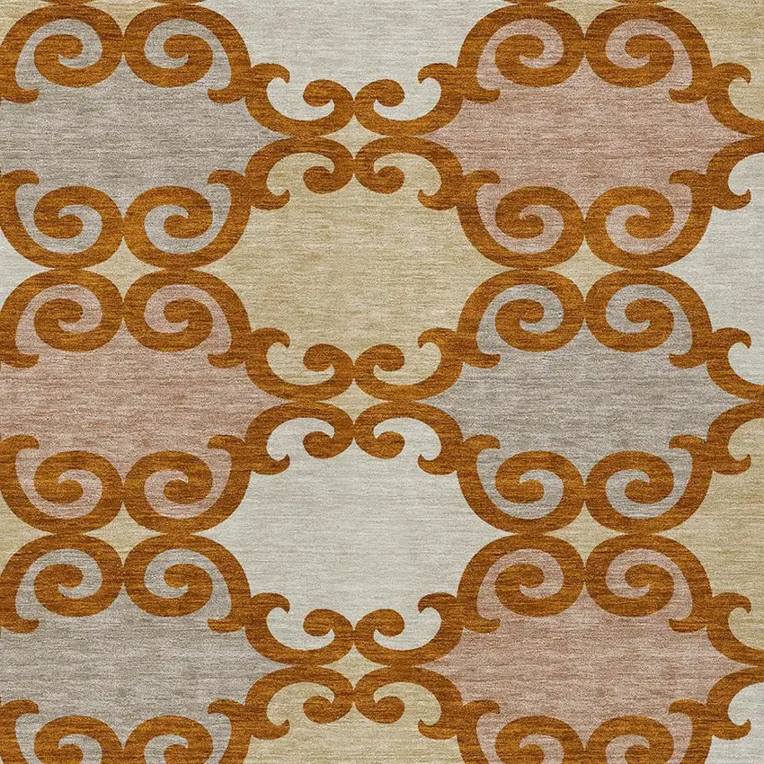 Terra Cotta Beige And Gray Trellis Washable Indoor Outdoor Area Rug Photo 6