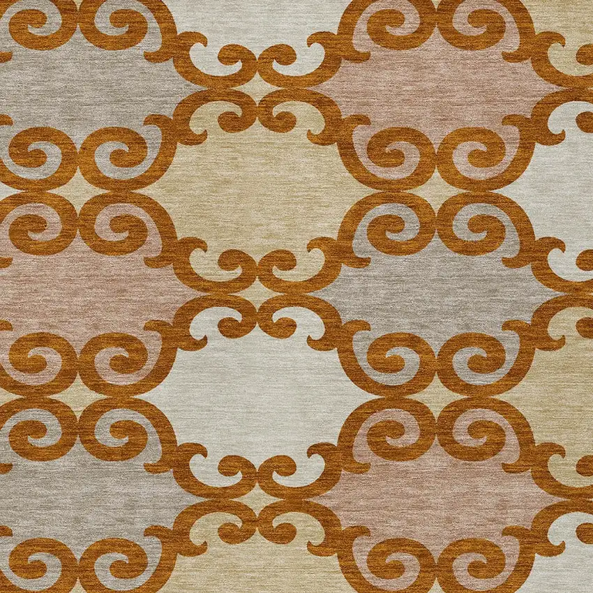 Terra Cotta Beige And Gray Trellis Washable Indoor Outdoor Area Rug Photo 6