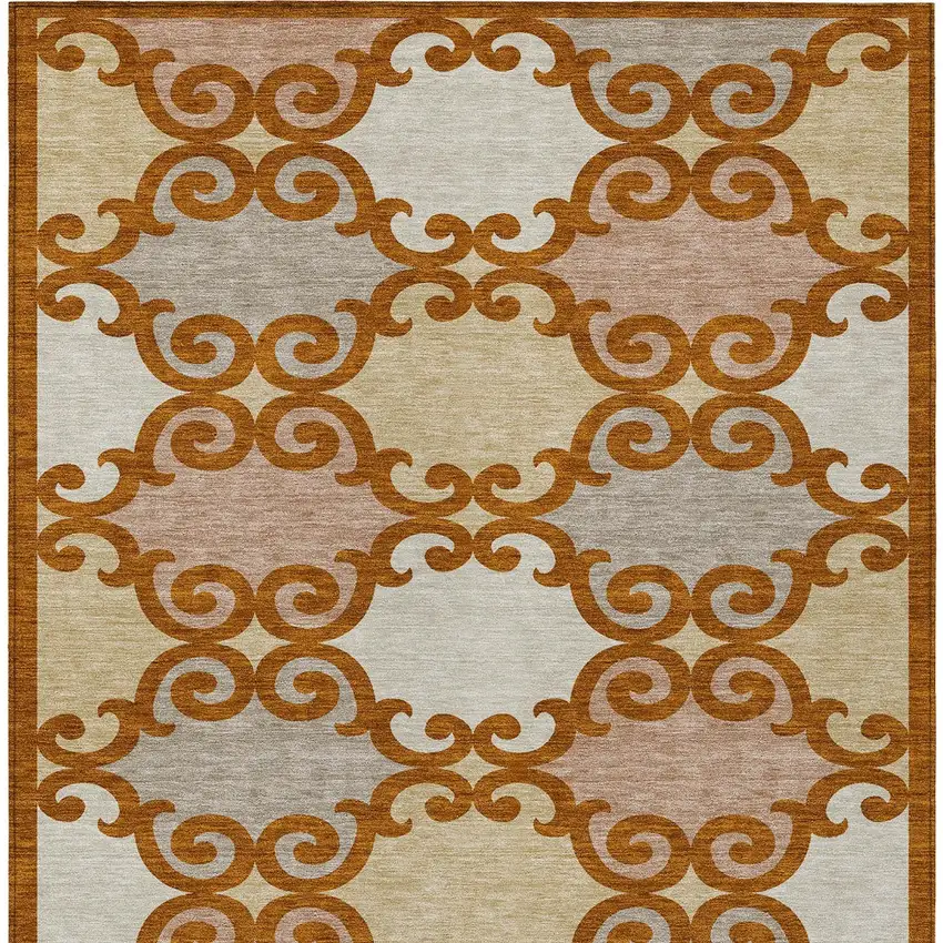 Terra Cotta Beige And Gray Trellis Washable Indoor Outdoor Area Rug Photo 7