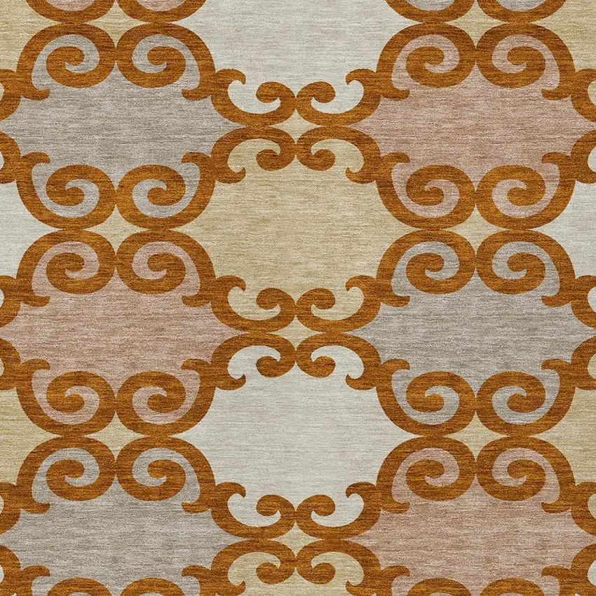 Terra Cotta Beige And Gray Trellis Washable Indoor Outdoor Area Rug Photo 6
