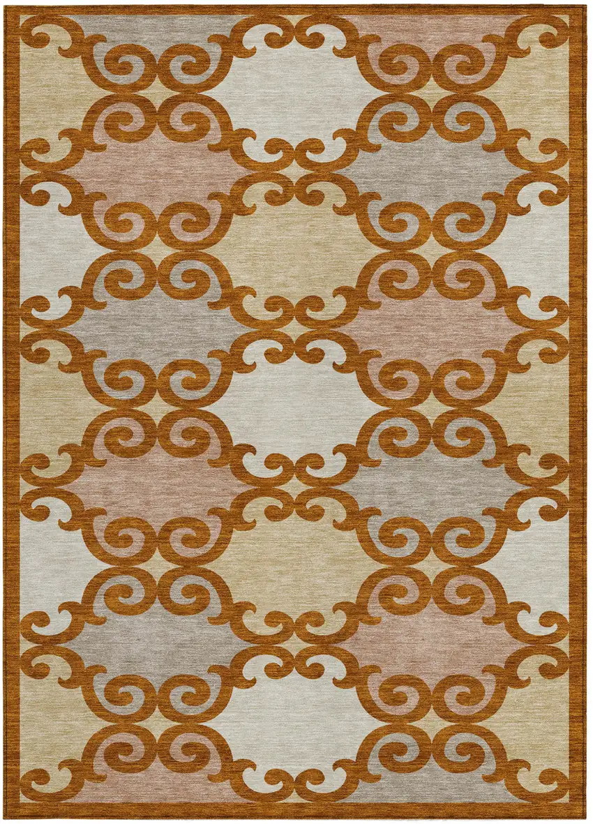 Terra Cotta Beige And Gray Trellis Washable Indoor Outdoor Area Rug Photo 7